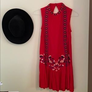 Red Embroidered Floral Dress